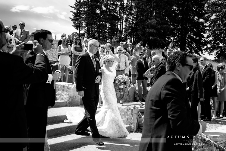 beaver creek mountain wedding deck ceremony bride with father walking down aisle