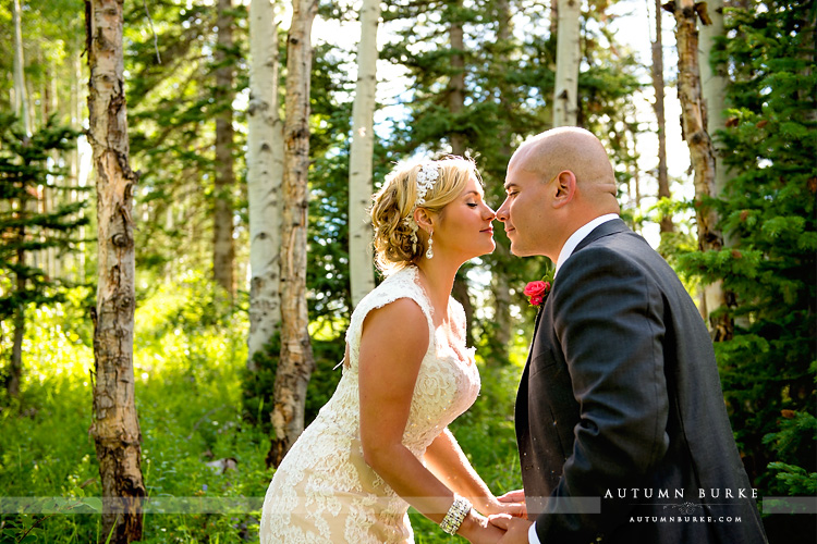 colordao mountain wedding beaver creek bride and groom in aspen trees