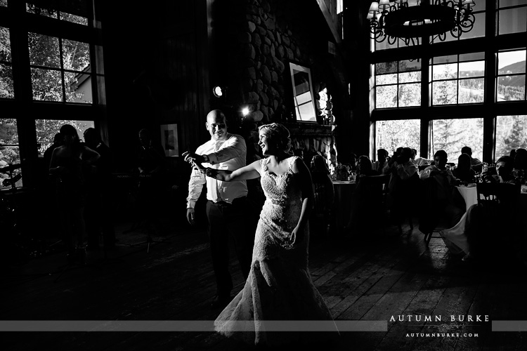 dramatic light black and white first dance saddle ridge beaver creek wedding colorado mountain