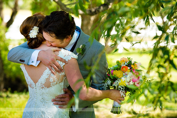 first look bride and groom crooked willow farms wedding larkspur colorado ranch outdoors