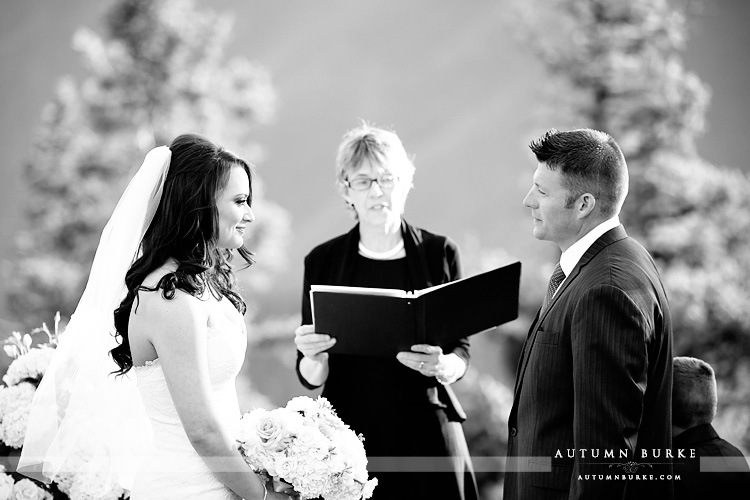 aspen colorado wedding deck ceremony bride and groom vows little nell bw