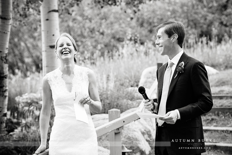 beaver creek saddle ridge wedding colorado mountain wedding bride and groom toast