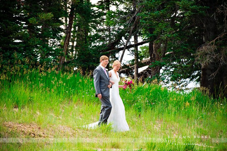 beaver creek wedding deck colorado mountain ceremony bride walks down aisle with dad