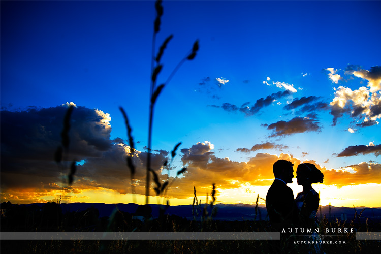 colorado highlands ranch mansion wedding sunset silhouette 