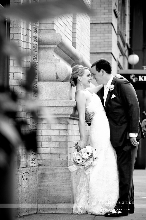 dcpa denver wedding seawell ballroom bride and groom bw first look