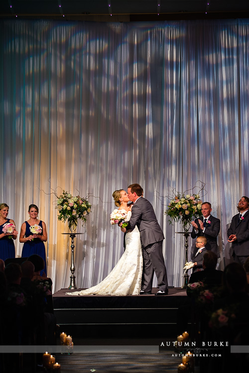 dcpa denver wedding seawell ballroom ceremony colorado bride and groom