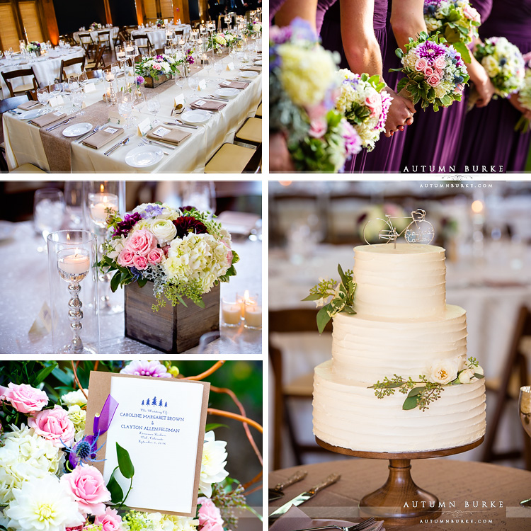 vail wedding donovan pavilion colorado mountain table centerpieces cake flowers bouquet