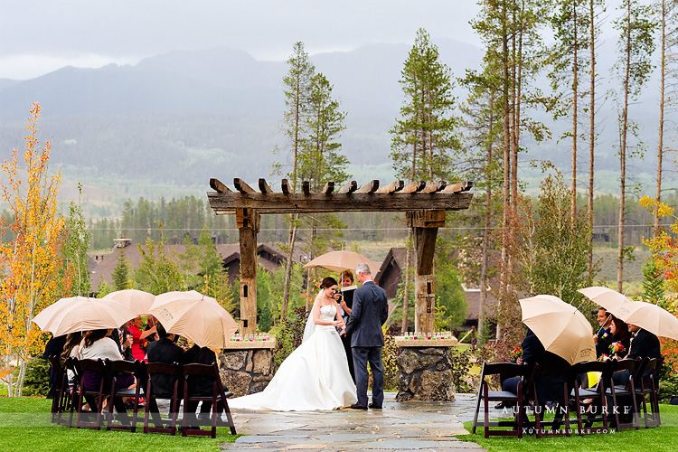 rainy wedding ceremony devils thumb ranch colorado mountain