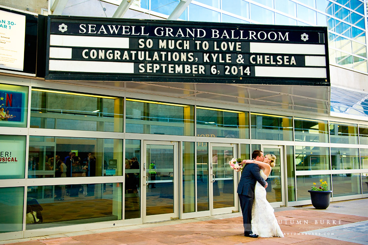 seawell ballroom marquee bride and groom portrait denver dcpa