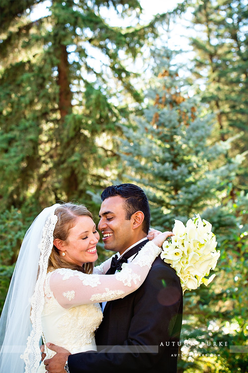 bride and groom portrait vail colorado four seasons wedding vail chapel