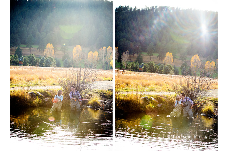 colorado wedding engagement session evergreen fly fishing mountain lake portrait