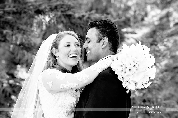 four seasons vail wedding bride and groom portrait joy laughter emotion vail wedding chapel colorado mountains bw