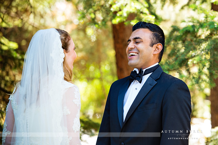 vail chapel wedding colorado mountains four seasons bride and groom laughter