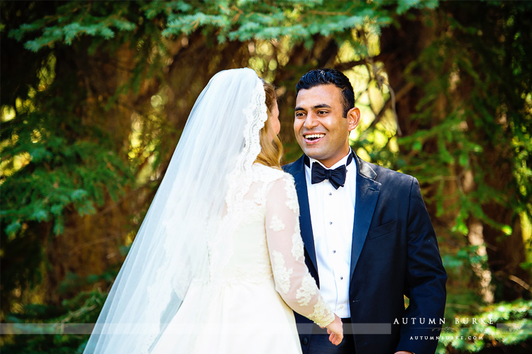 vail chapel wedding colorado mountains four seasons groom sees bride first look