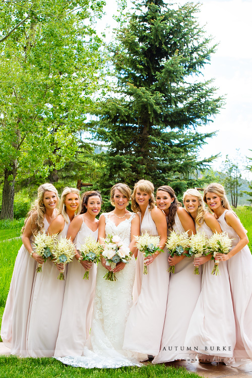 bride and bridesmaids spruce mountain ranch wedding larkspur colorado