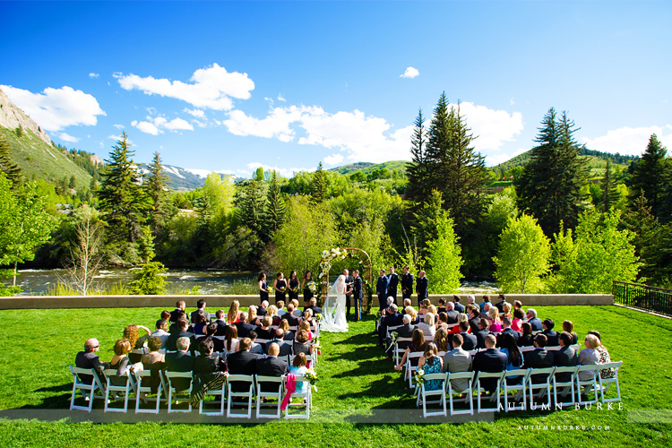 colorado mountain wedding beaver creek westin ceremony by river