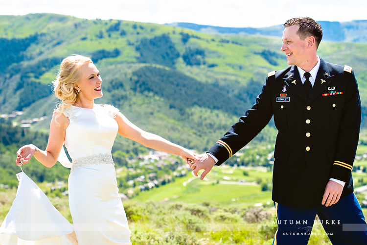 colorado mountain wedding beaver creek westin riverfront first look bride and groom mountaintop