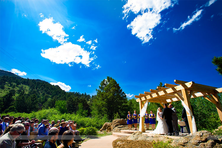 estes park tahaara mountain lodge colorado mountain wedding ceremony bluebird skies 