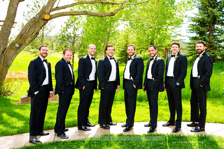 groom and groomsmen spruce mountain ranch colorado wedding