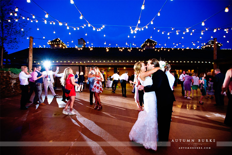 spruce mountain ranch wedding reception courtyard dancing market lights