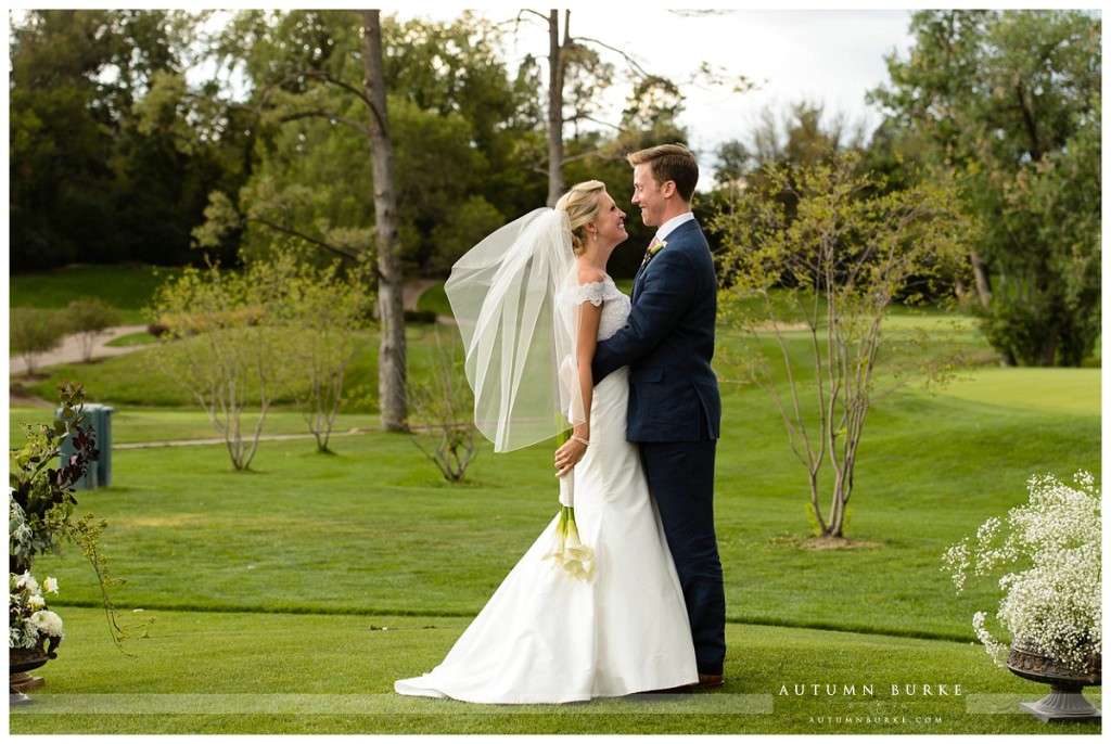 country club golf course denver wedding just married bride and groom