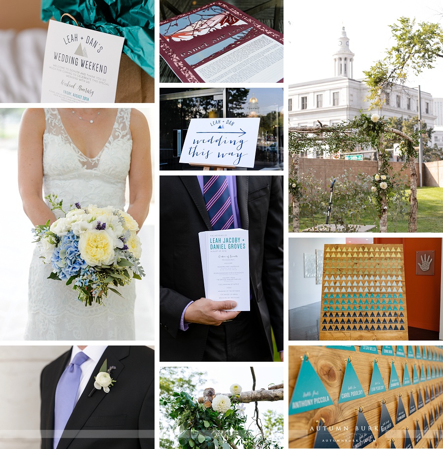 colorado wedding details denver art museum flowers bouquet chuppah escort cards geometric shapes kettubah stationey suite