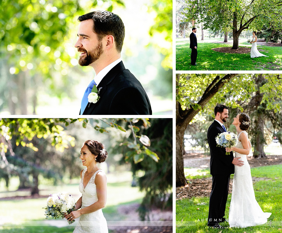 city park denver colorado wedding bride and groom first look