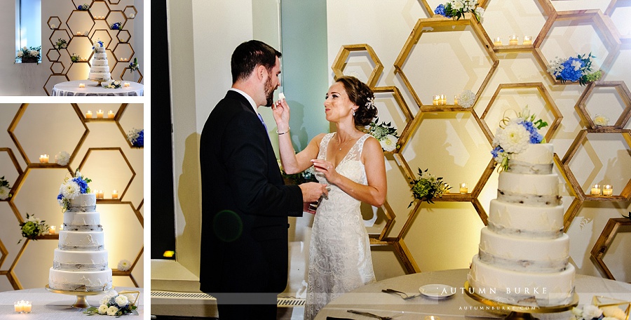 denver art museum wedding cake bride and groom eating aspen bark cake intricate icings 