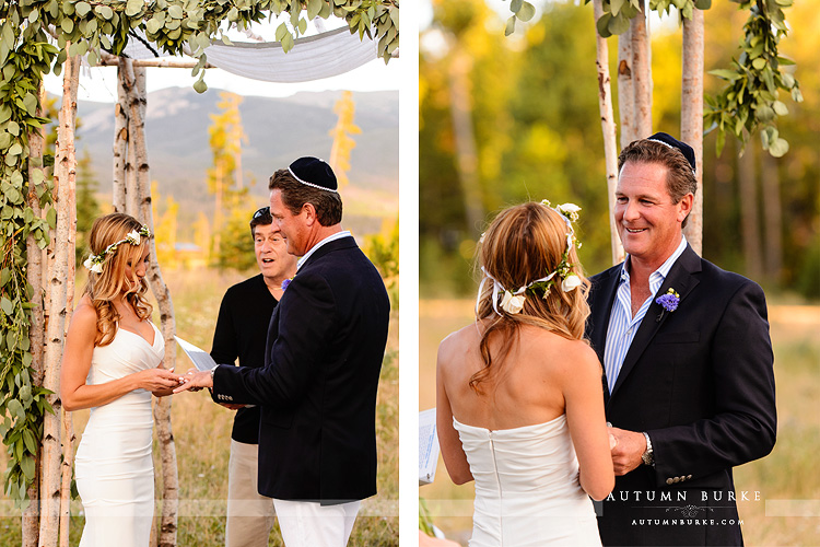 wild horse inn winter park wedding ceremony colorado mountain bride and groom exchange rings