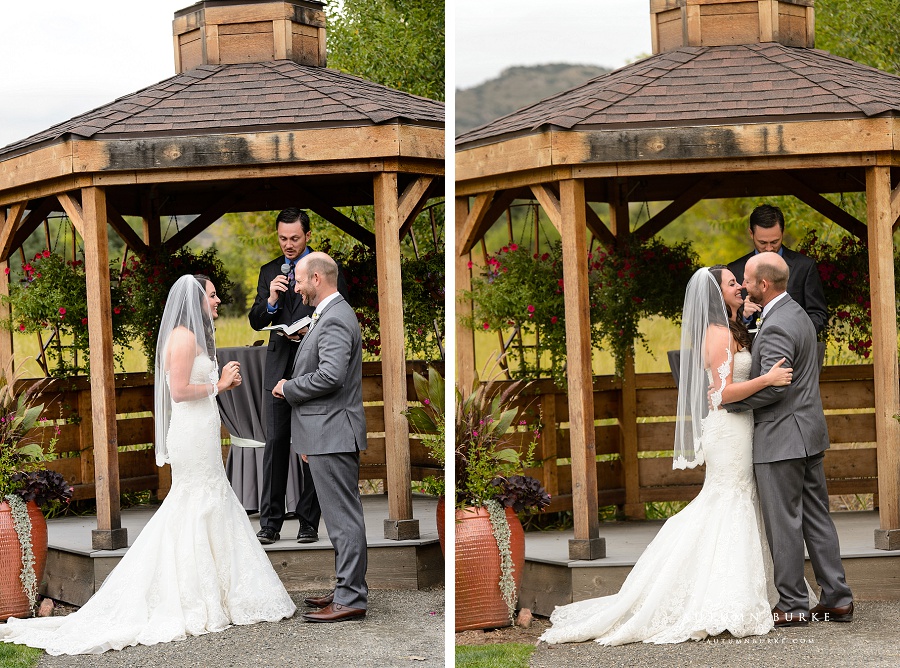 chatfield wedding ceremony bride and groom kiss i do colorado wedding