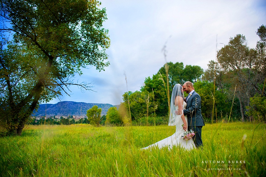 bride and groom in field chatfield botanic gardens wedding long grasses colorado rustic elegance