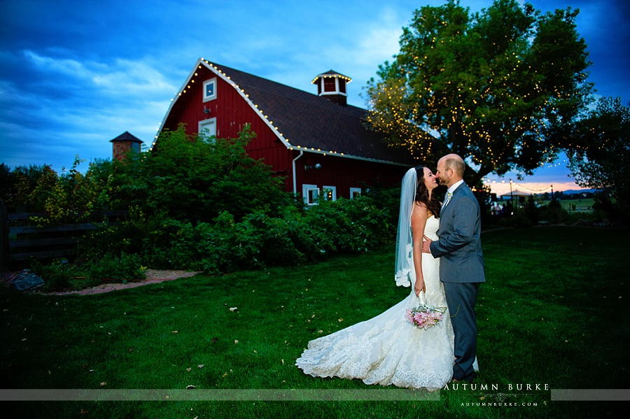 denver botanic gardens chatfield wedding red barn bride and groom portrait market lights elegant rustic