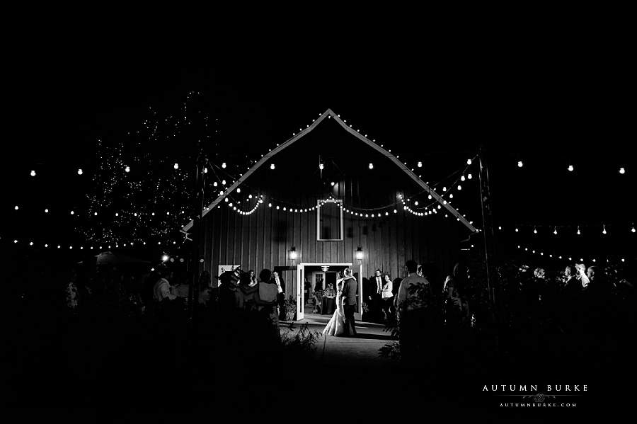 chatfield botanic gardens wedding first dance barn market lights dramatic lighting night