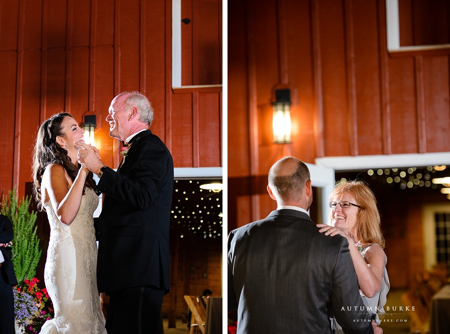 chatfield botanic gardens wedding parent dances first dance mother son father daughter barn