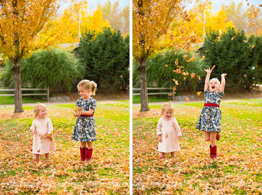 colorado childrens portraits fall leaves october playful kids