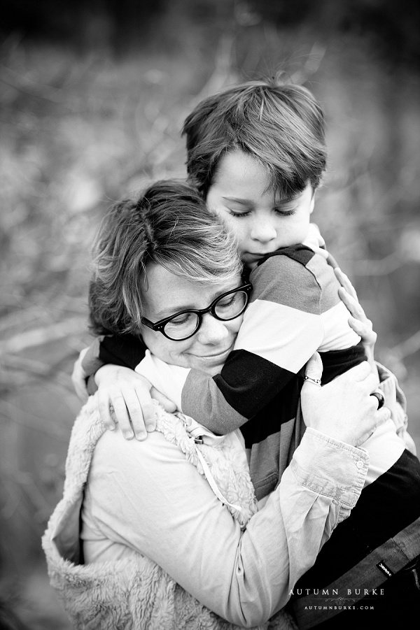 colorado family photography mother son portrait black and white emotional hug love