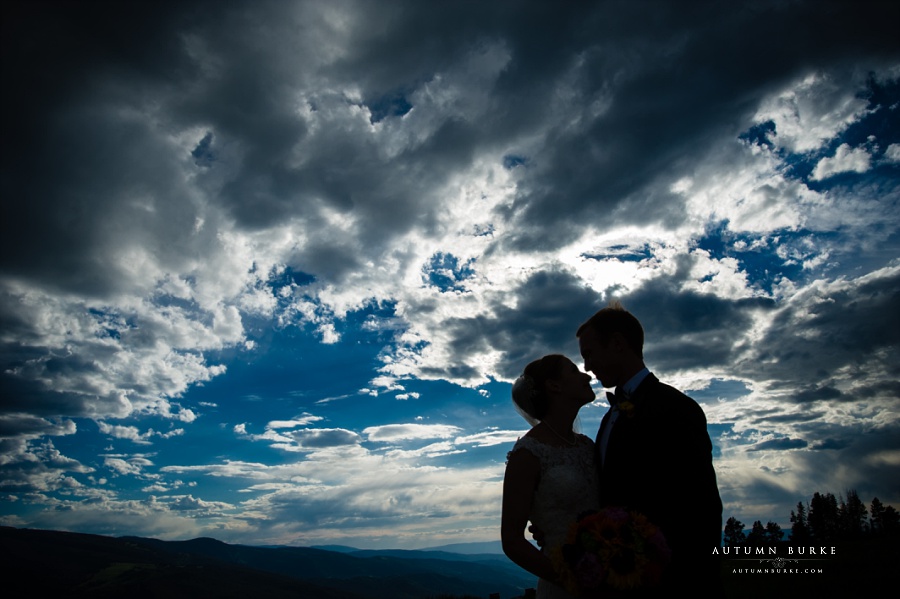 colorado wedding bride and groom silhouette vail wedding deck