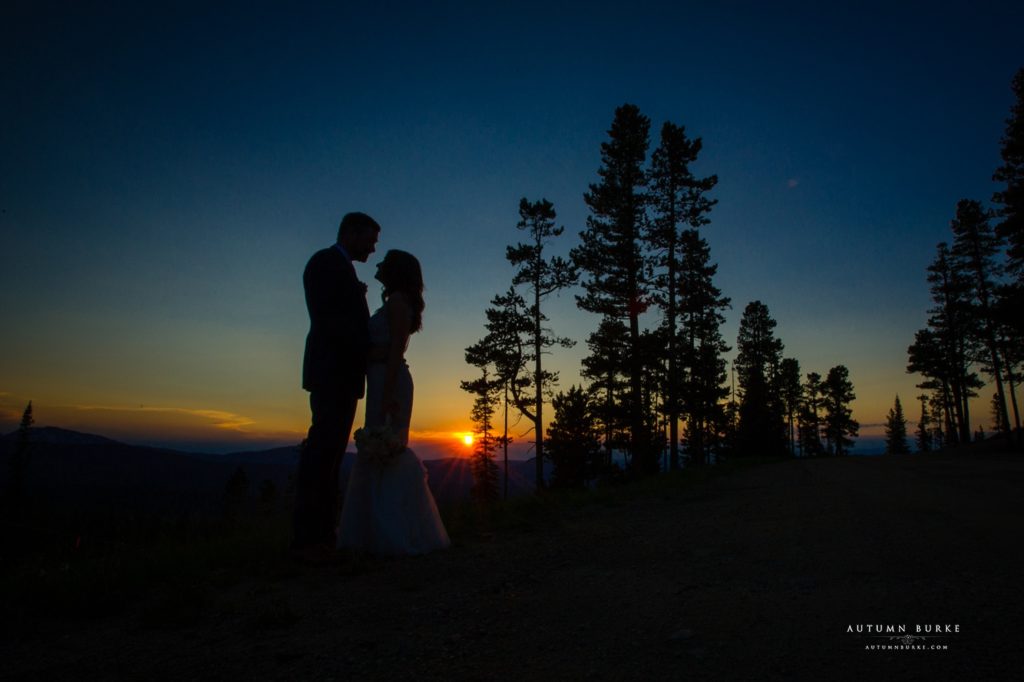 winter park wedding lodge at sunspot sunset silhouette bride and groom