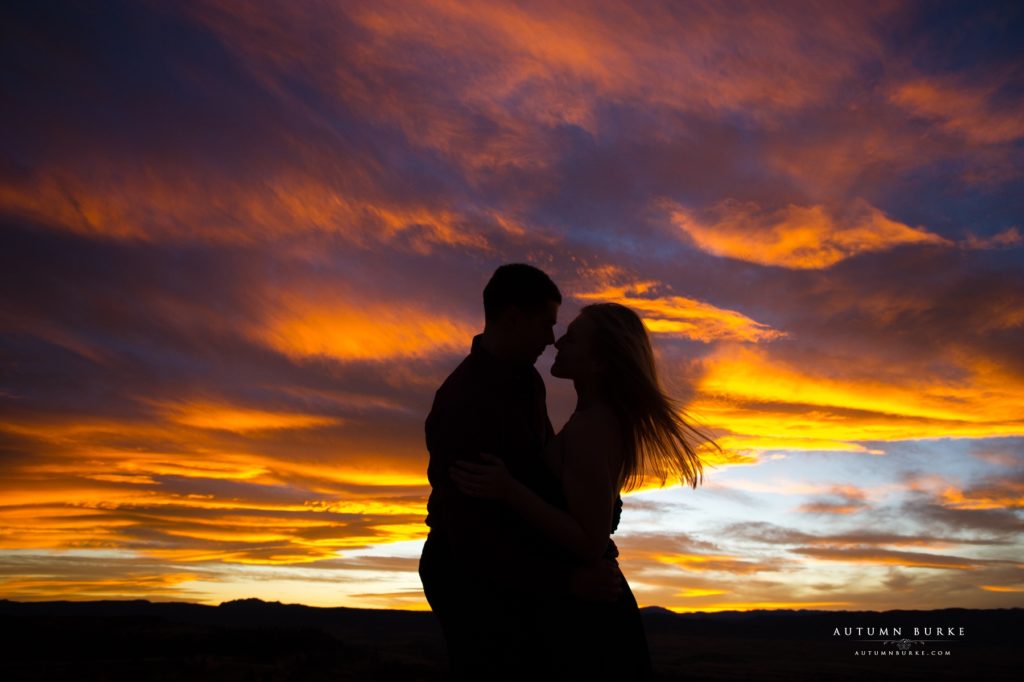 colorado engagement session bride and groom sunset silhouette portrait